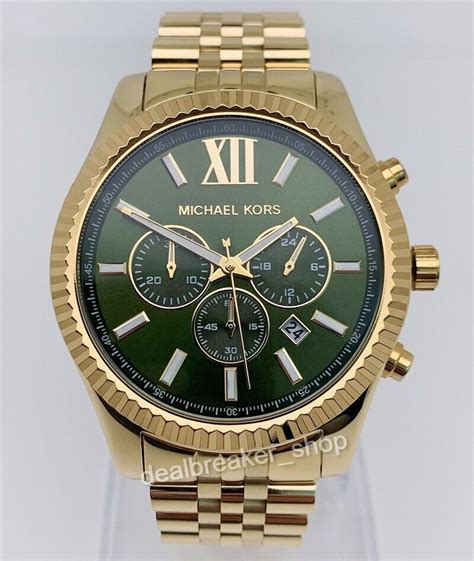 michael kors watch men's lexington chrono green dial gold-tone mk8446|Michael Kors gold tone.